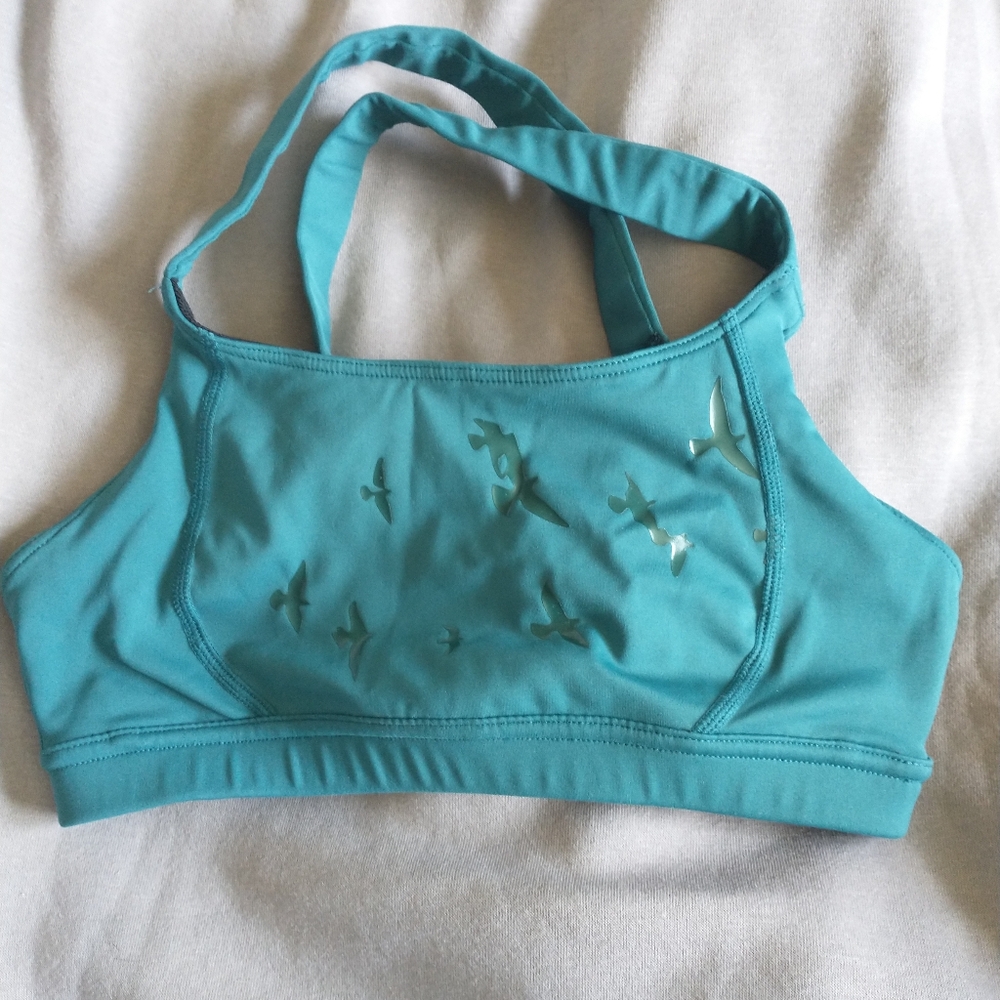 Teal Oiselle Sports Bra with Bird Design